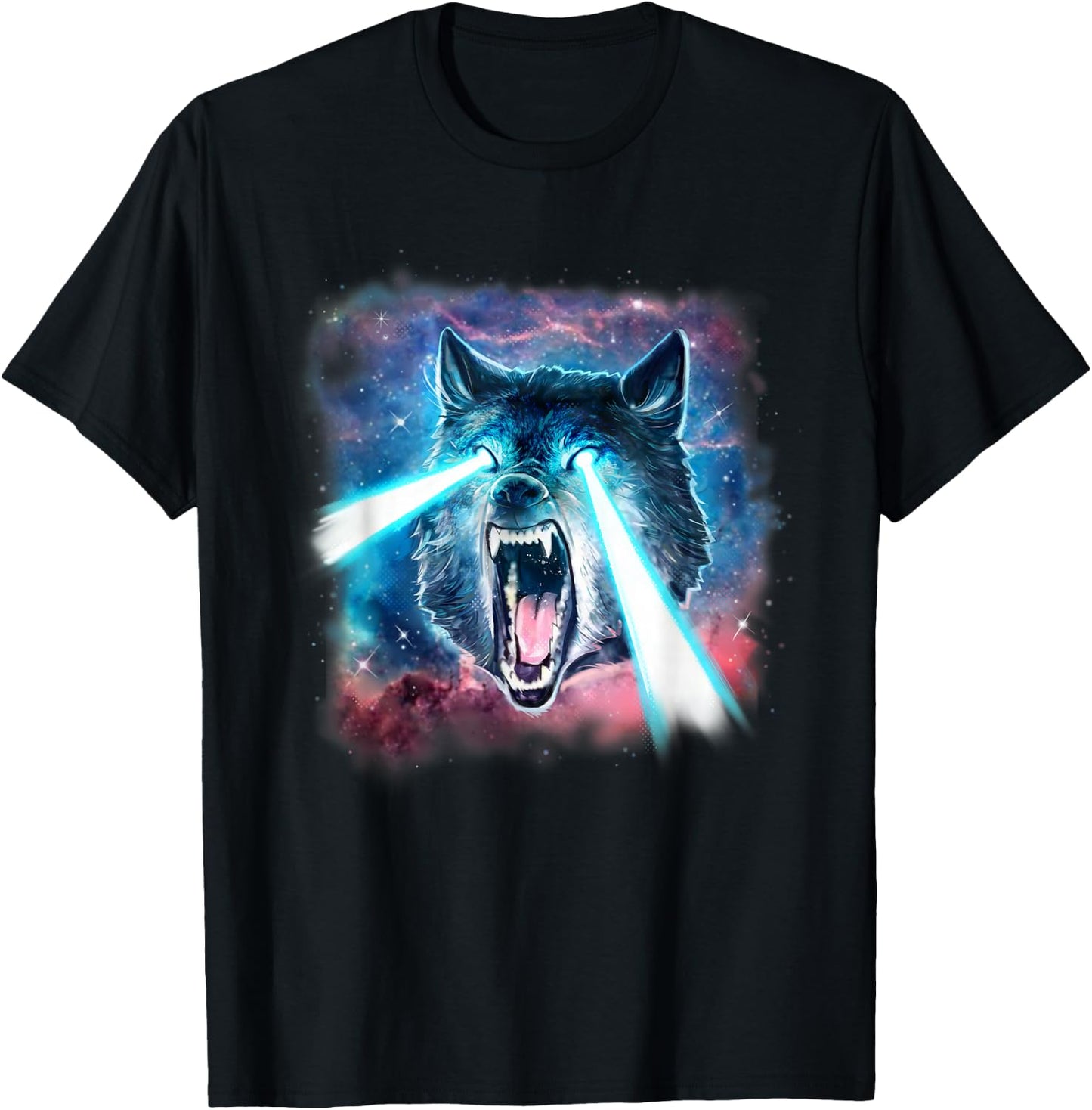 Scary White Wolf in Space Lasers Realistic Animal Print T-Shirt - T-Shirt | Black