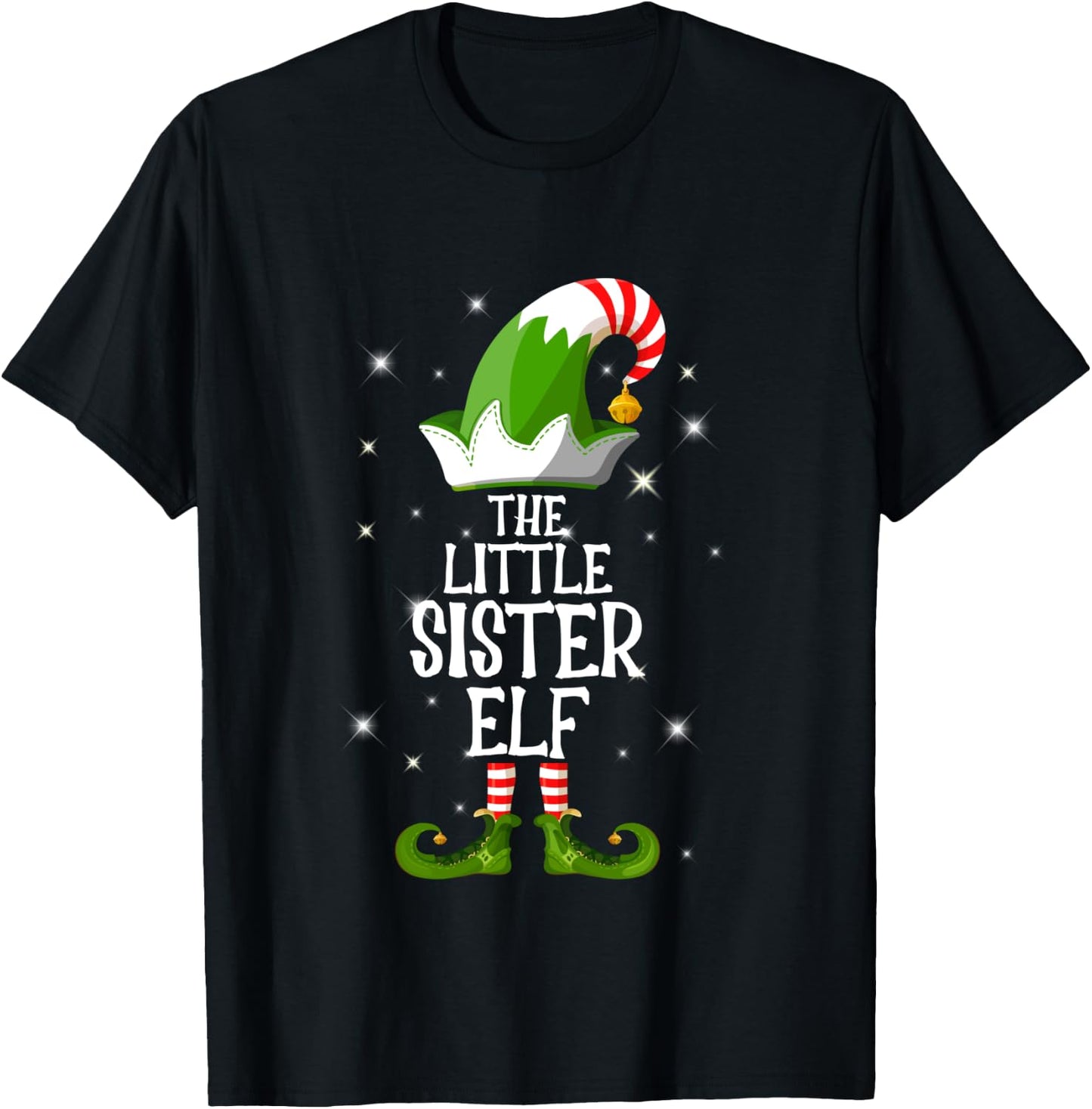 The Little Sister Elf Family Matching Group Christmas T-Shirt - T-Shirt | Black