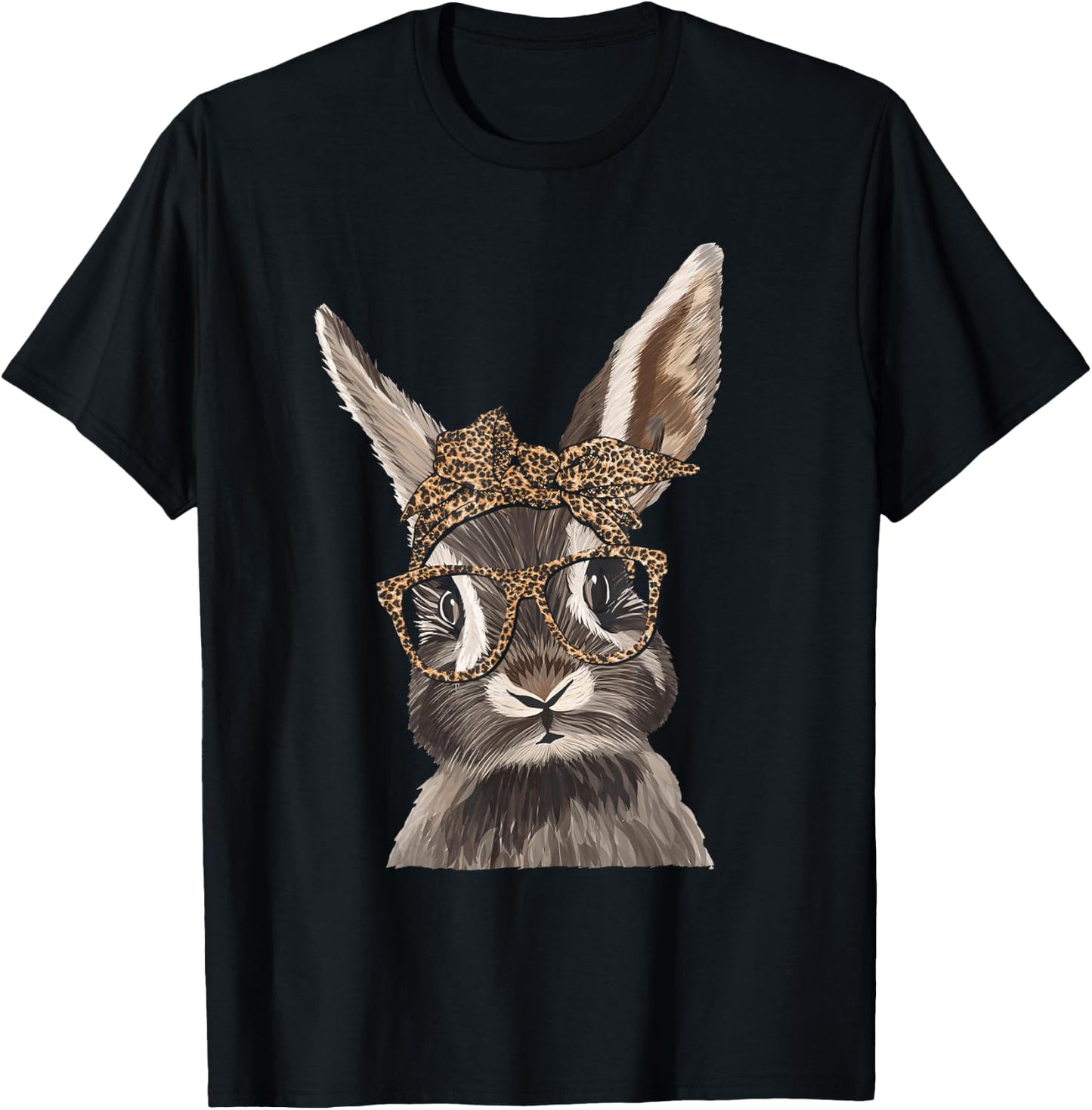 Cute Nerd Easter Bunny Mom Leopard Bandana Rabbit Easter T-Shirt - T-Shirt | Black