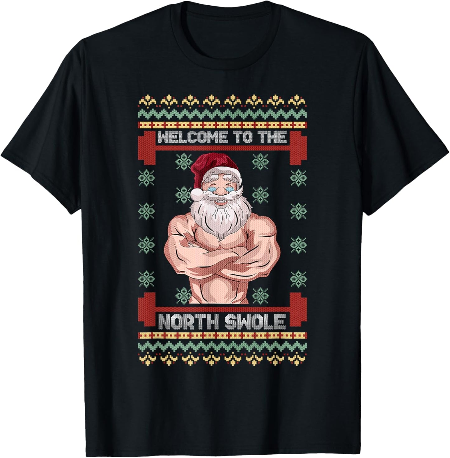 The North Swole Welcome Muscle Santa Claus Christmas Gym T-Shirt - T-Shirt | Black