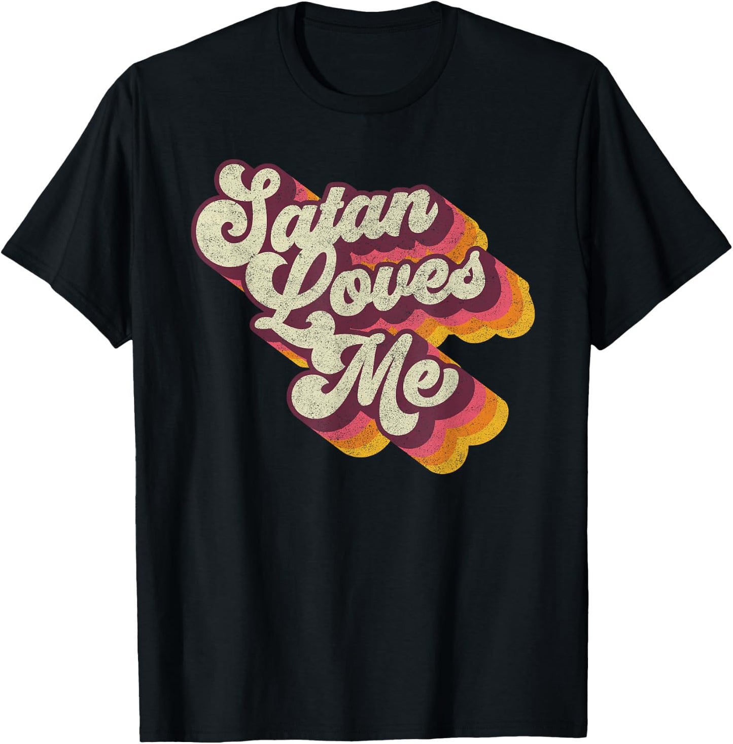 Satan Loves Me - Vintage 70s Satanic Evil Magic Lucifer 666 T-Shirt - T-Shirt | Black