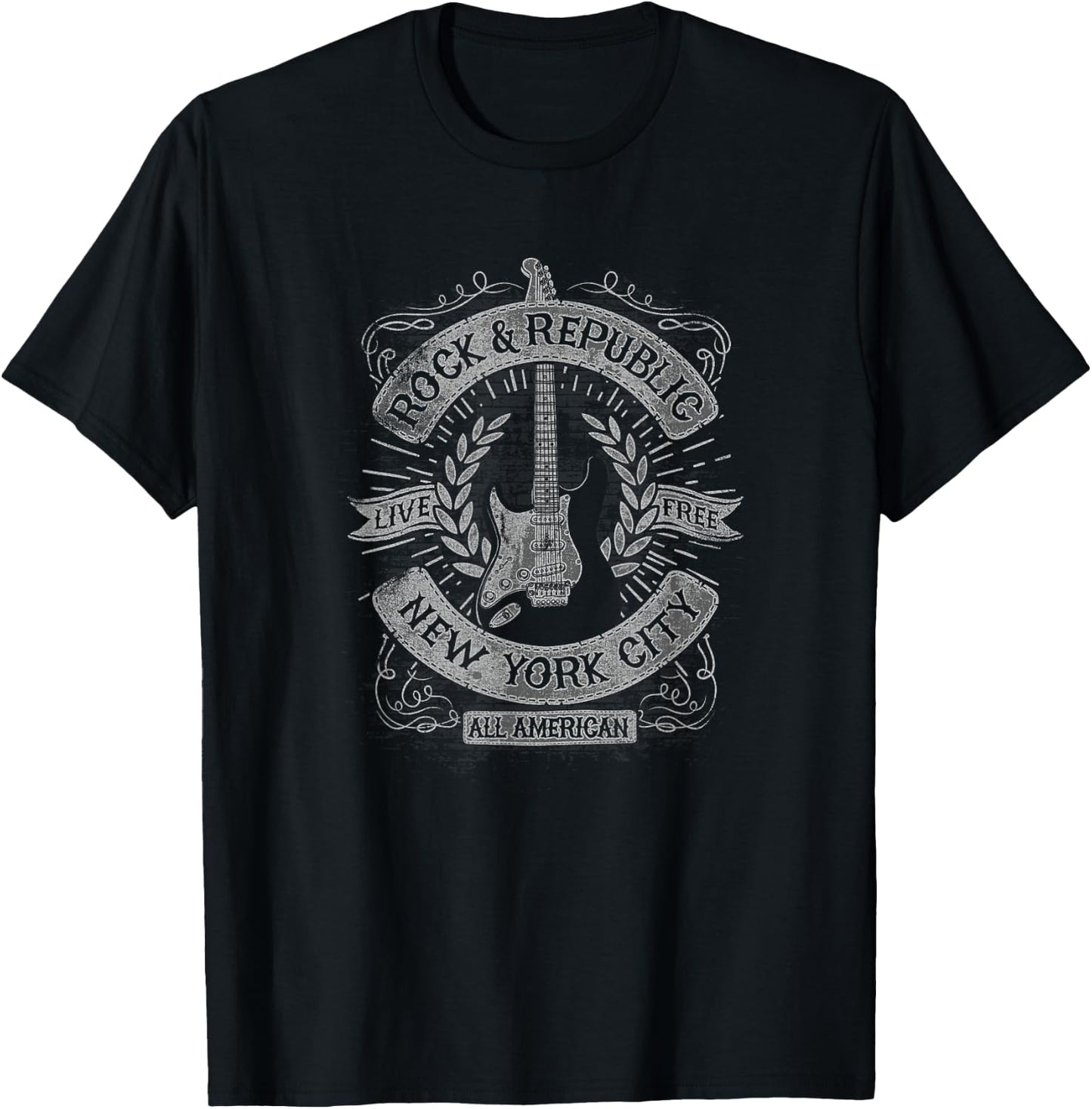 Trendy Rock And Republic NY Guitar Poster T-Shirt - T-Shirt | Black
