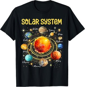 Solar System Planets Science Space Boys Girls STEM Kids T-Shirt - T-Shirt | Black