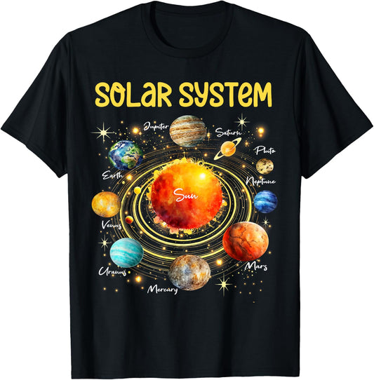 Solar System Planets Science Space Boys Girls STEM Kids T-Shirt - T-Shirt | Black