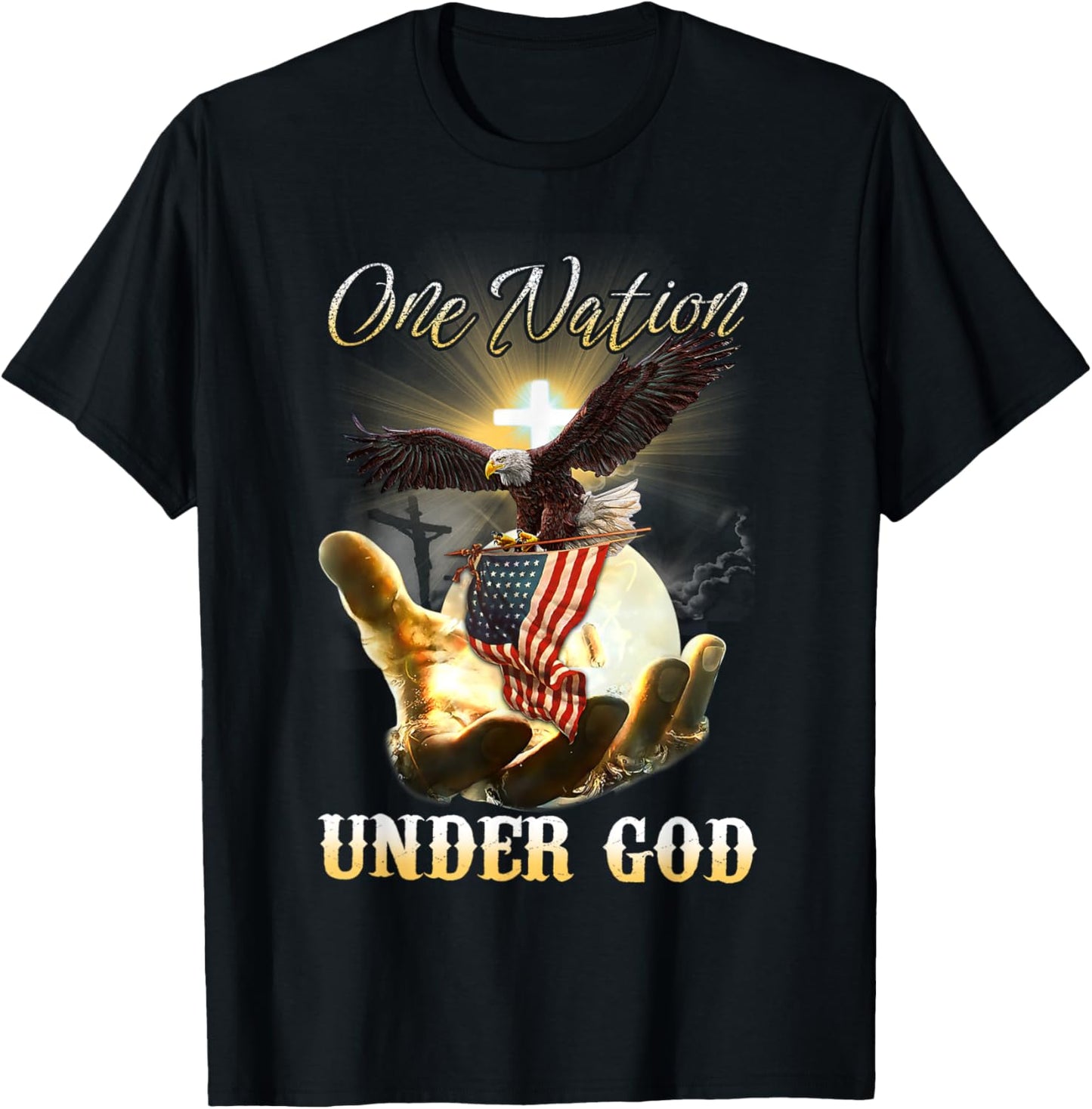 Eagle USA Christian Patriot One Nation Under God Small T-Shirt - T-Shirt | Black