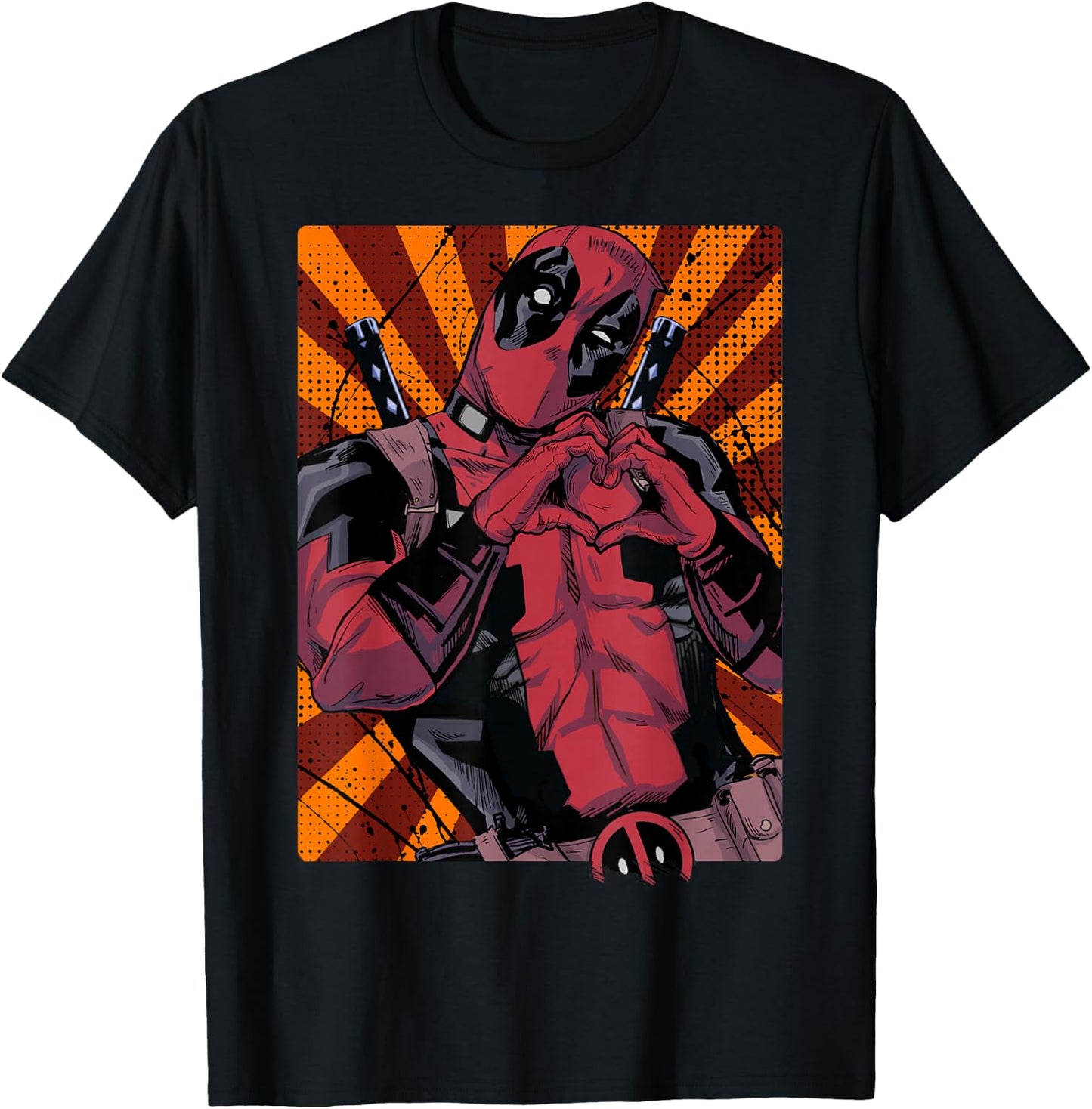 Marvel Deadpool Heart Hands Portrait Small T-Shirt - T-Shirt | Black