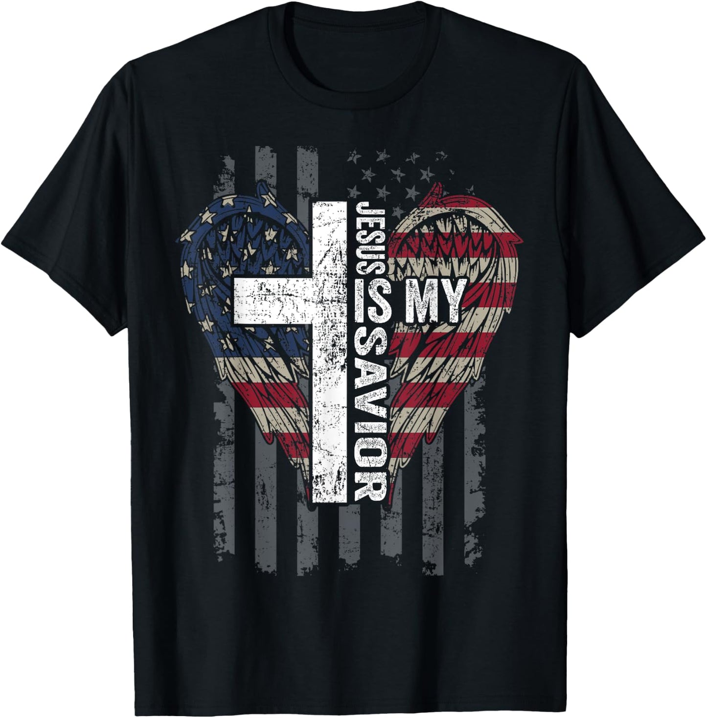 Jesus Is My Savior - Patriotic Christian Faith Cross Flag T-Shirt - T-Shirt | Black