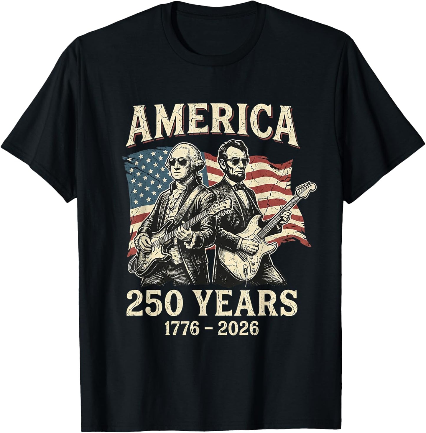 Abraham Lincoln Playing Guitar 250 USA 250th Bicentennial T-Shirt - T-Shirt | Black