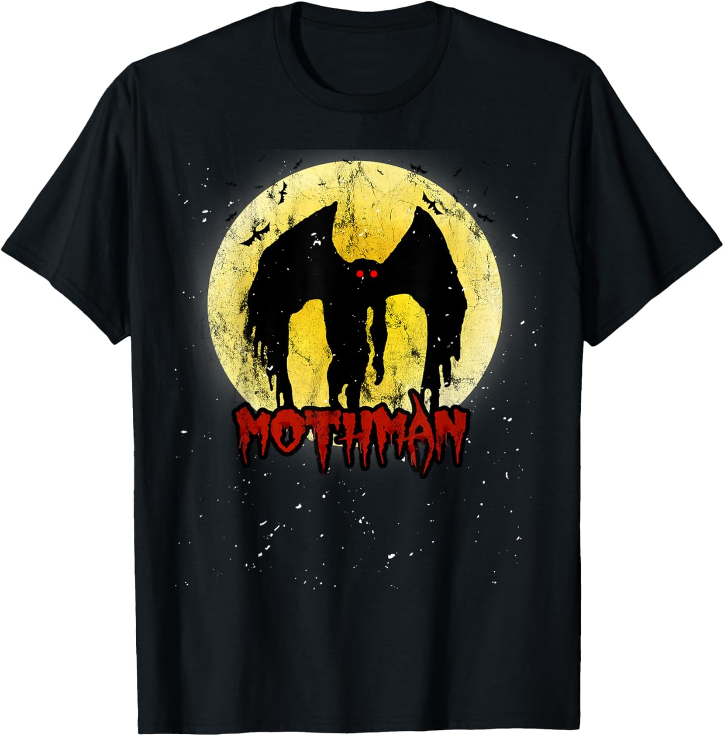Yellow Moon with Bats and Mothman Folklore T-Shirt - T-Shirt | Black