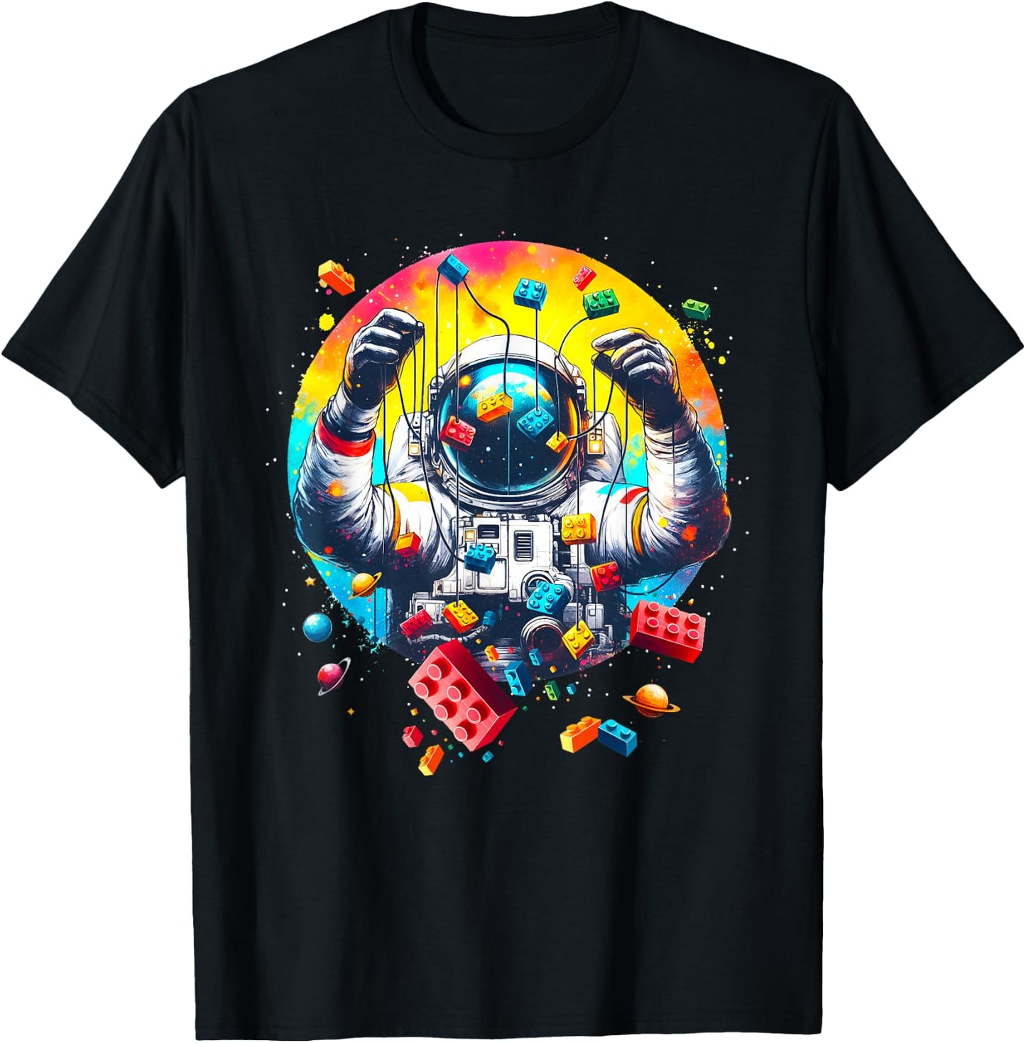 Space Astronaut Master Builder Funny Building Blocks and Stones T-Shirt - T-Shirt | Black