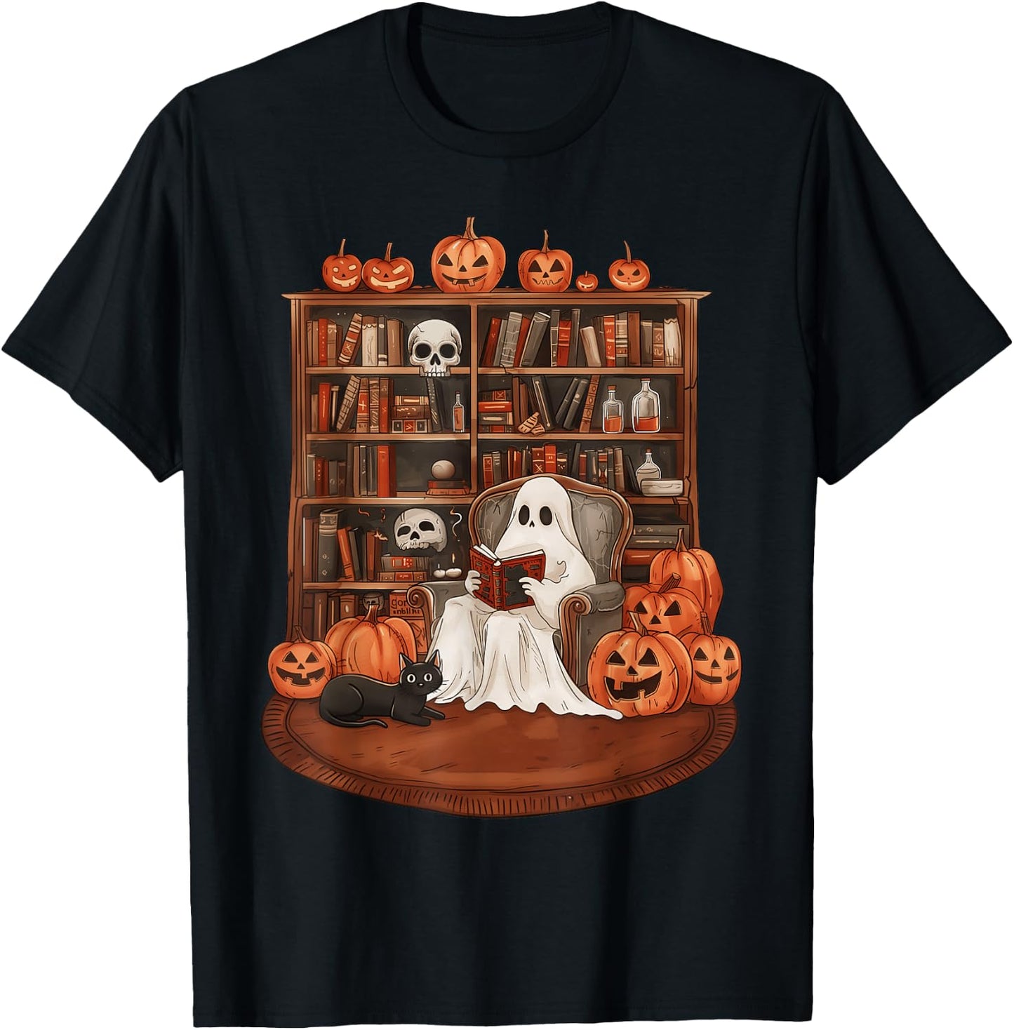 Ghost Book Reading Teacher Halloween Librarian Book Lovers T-Shirt - T-Shirt | Black