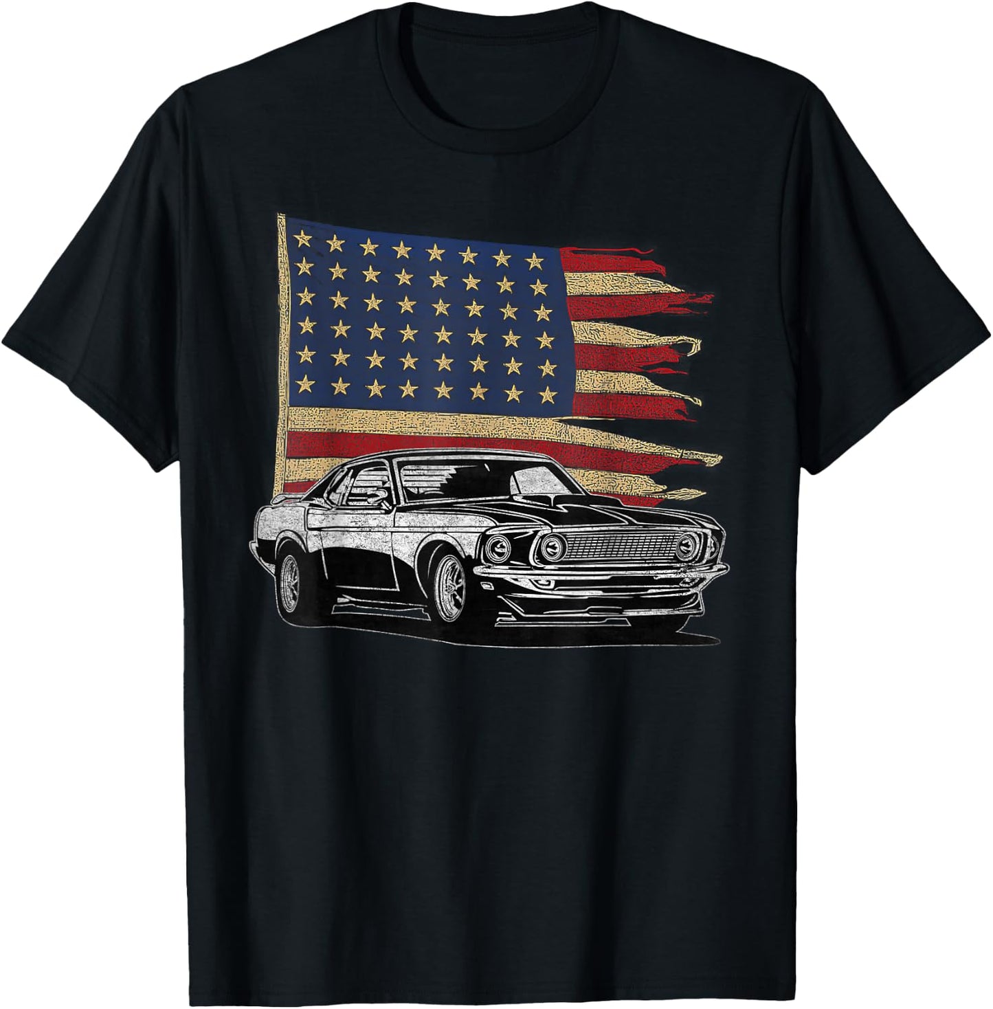 American Muscle Sports Car Muscle Car Flag T-Shirt - T-Shirt | Black