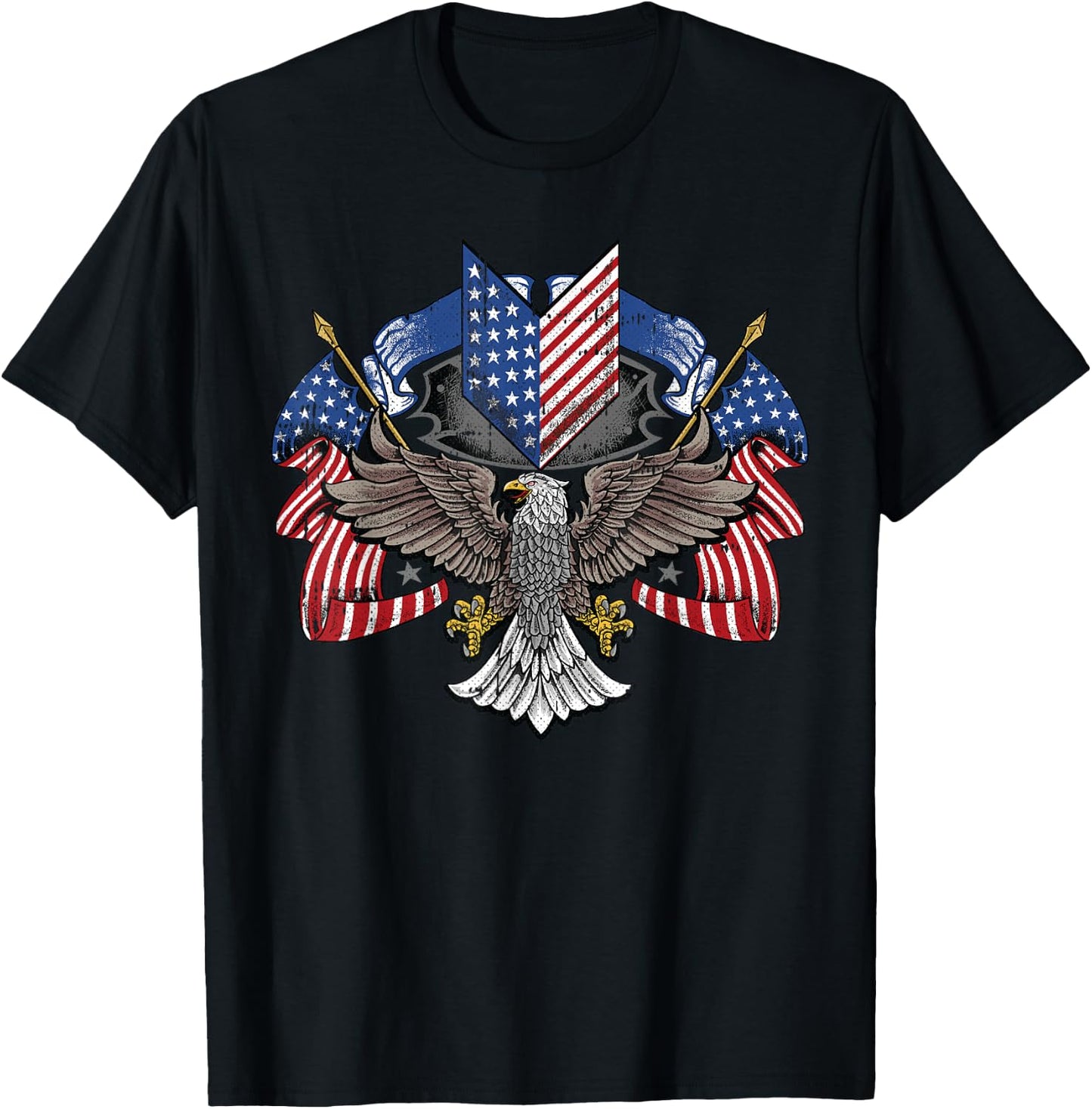 American Flag Shield 4th Of July USA Eagle Patriotic T-Shirt - T-Shirt | Black