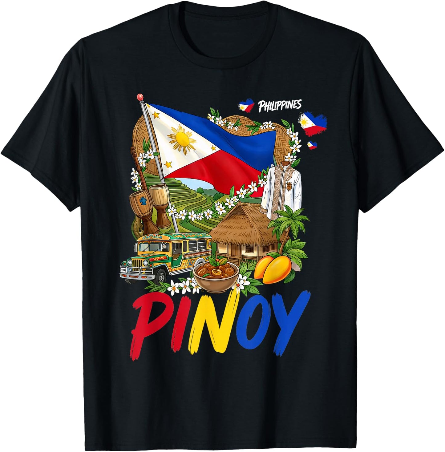 Pinoy Filipino Cultural Outfit Idea for Kids Philippine Flag T-Shirt - T-Shirt | Black