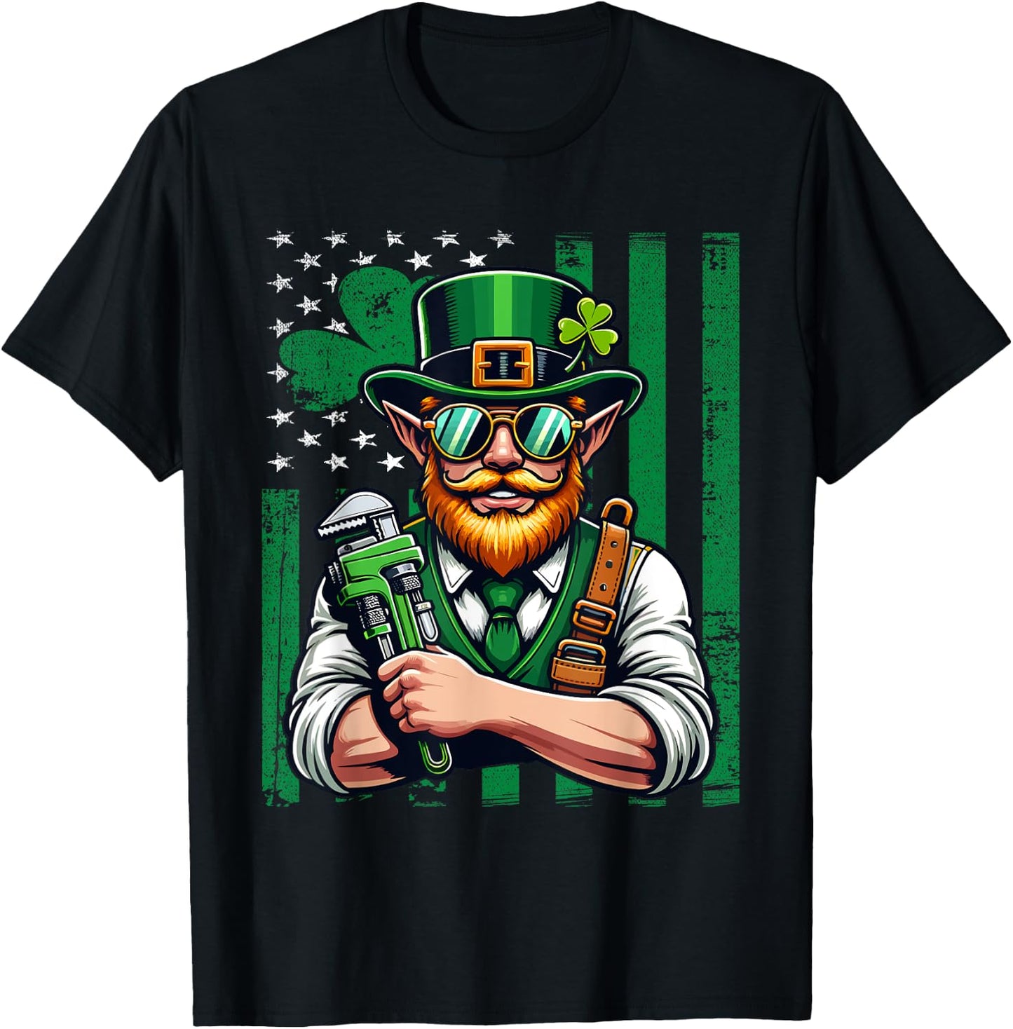 American Flag Plumber Saint Patrick's Day Irish Shamrock Kids Men T-Shirt - T-Shirt | Black