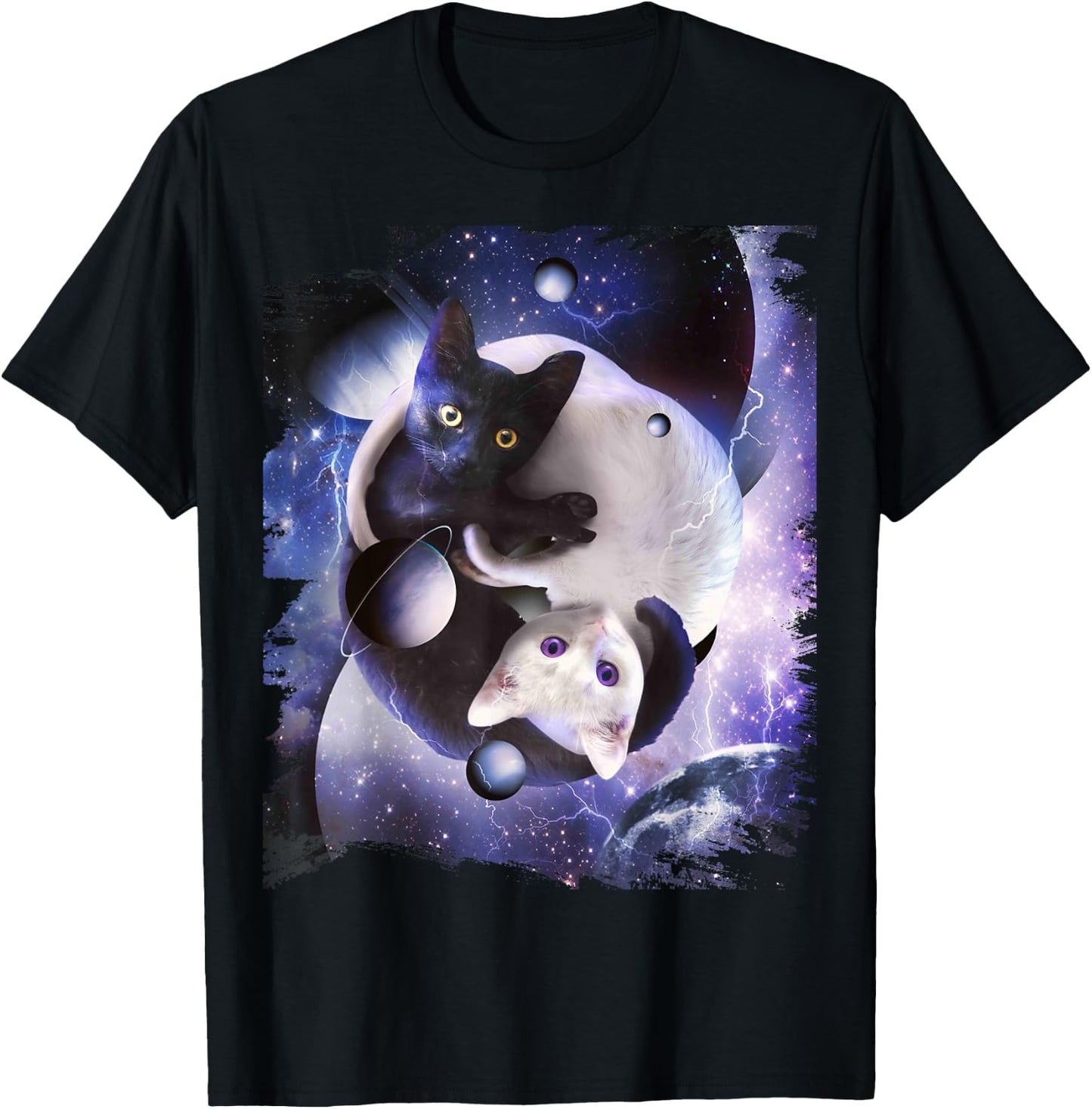 Space Yin Yang Cat Cats Cosmic Yin-Yang Kitty In Galaxy T-Shirt - T-Shirt | Black