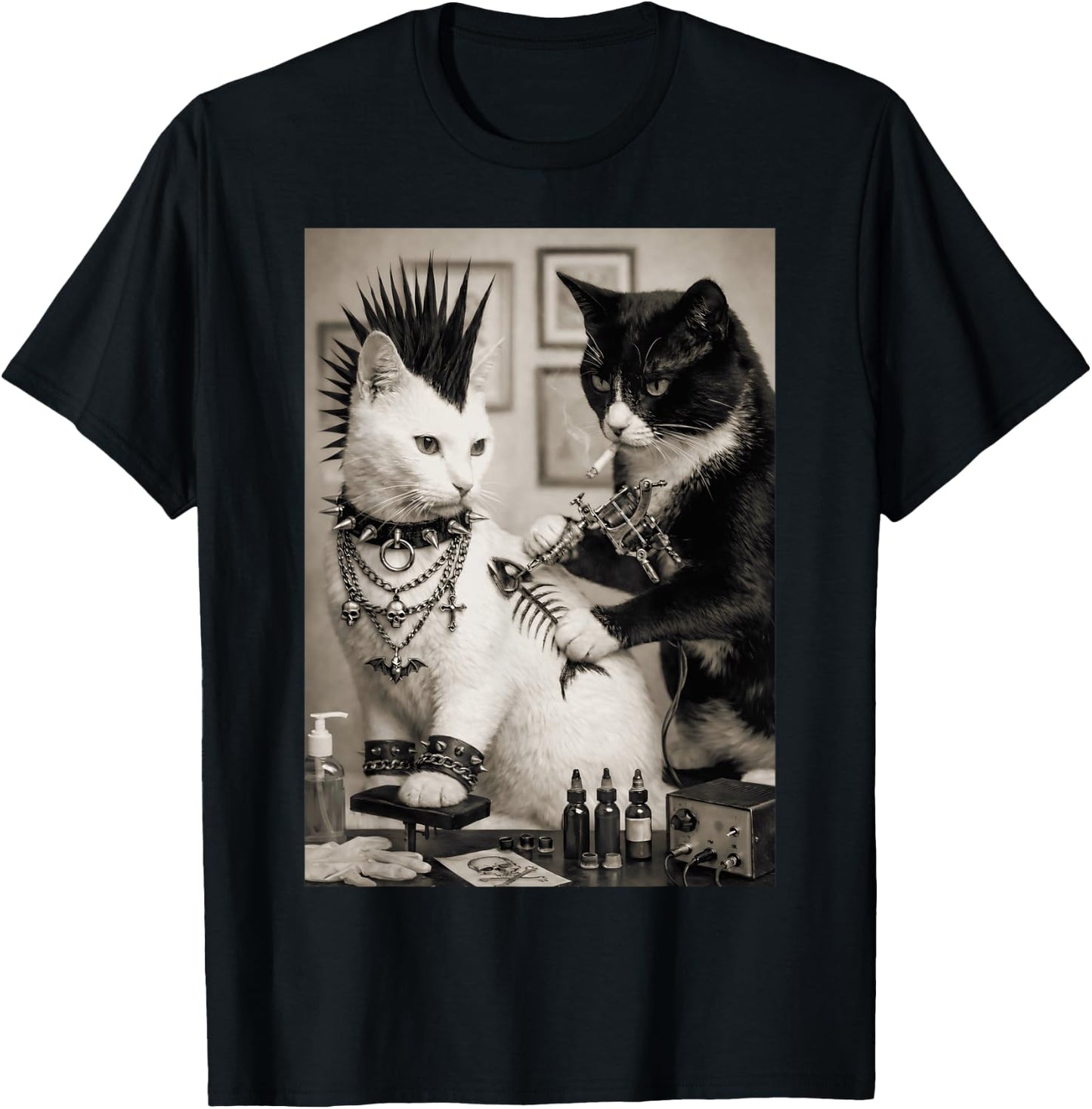 Funny Punk Tattoo Cats Rockabilly Art Meme Humor T-Shirt - T-Shirt | Black