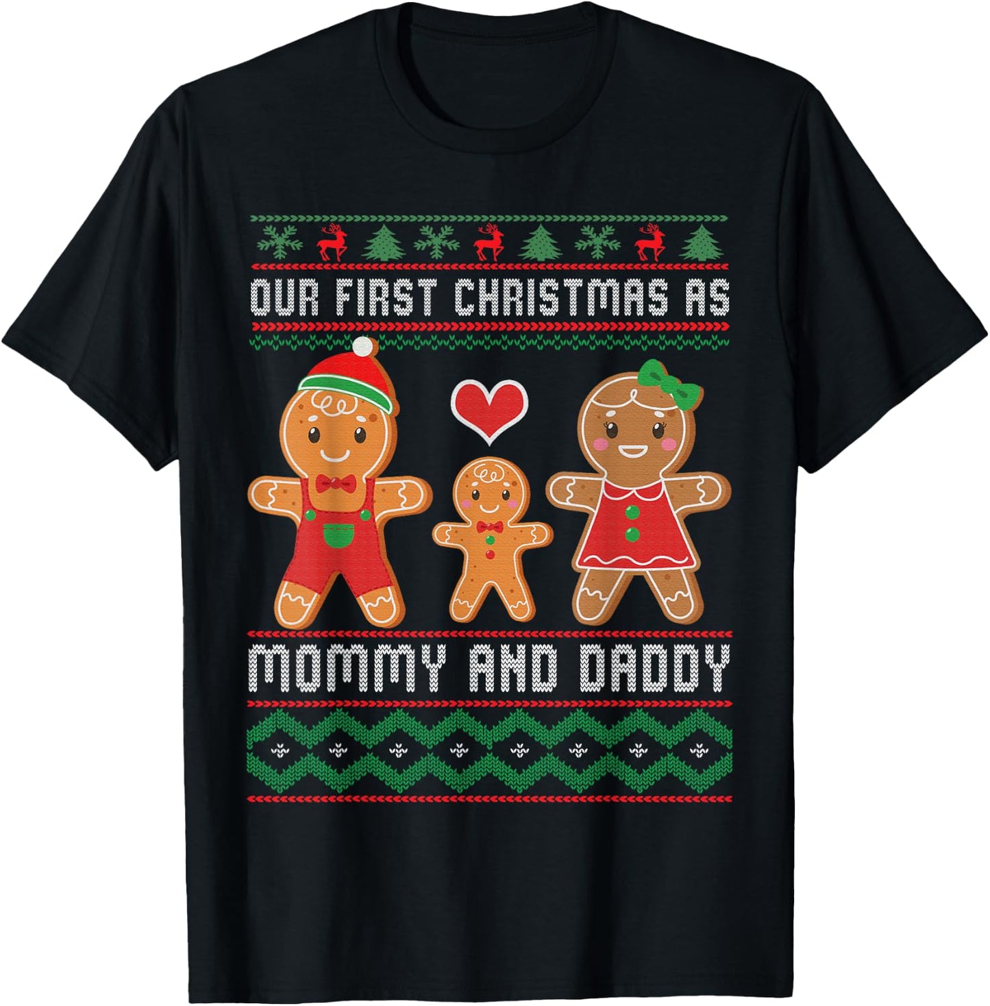 Our First Christmas As Mommy and Daddy Matching Family T-Shirt - T-Shirt | Black