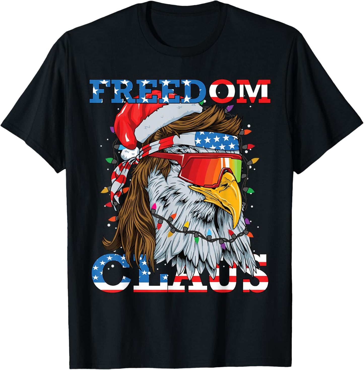 Christmas Bald Eagle Mullet USA Patriotic Christmas Eagle T-Shirt - T-Shirt | Black