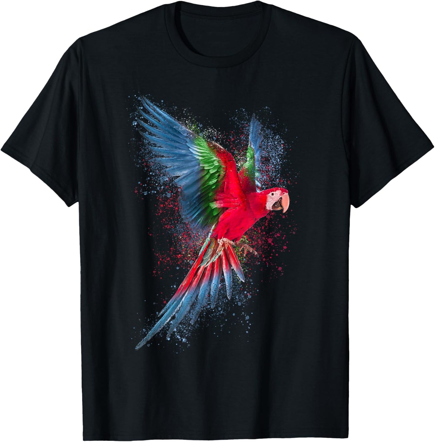 Parrot Colourful Art Animal Bird Motif T-Shirt - T-Shirt | Black