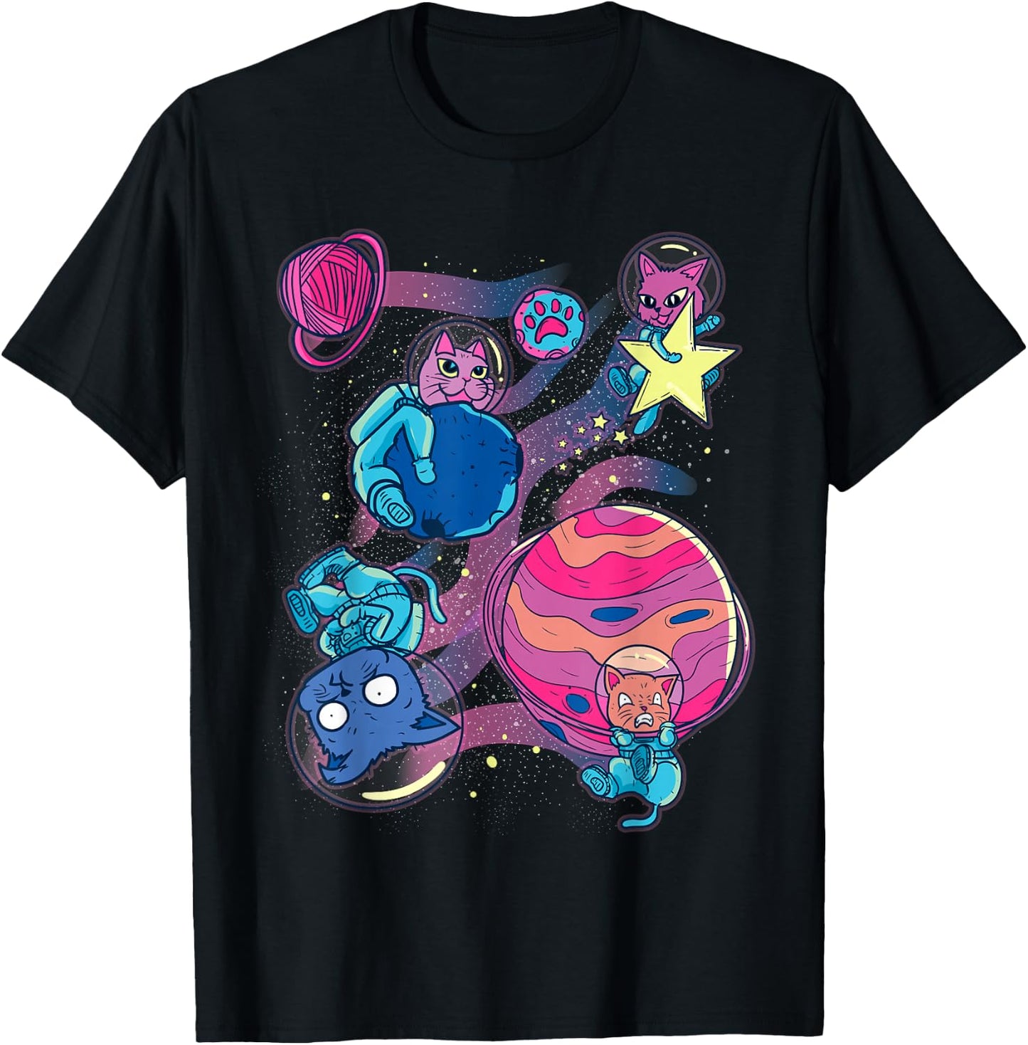 Funny Cat Astronaut Planets Outer Space Traveler T-Shirt - T-Shirt | Black