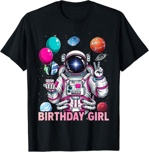 Birthday Girl Astronaut Space Solar System Party Themed T-Shirt - T-Shirt | Black