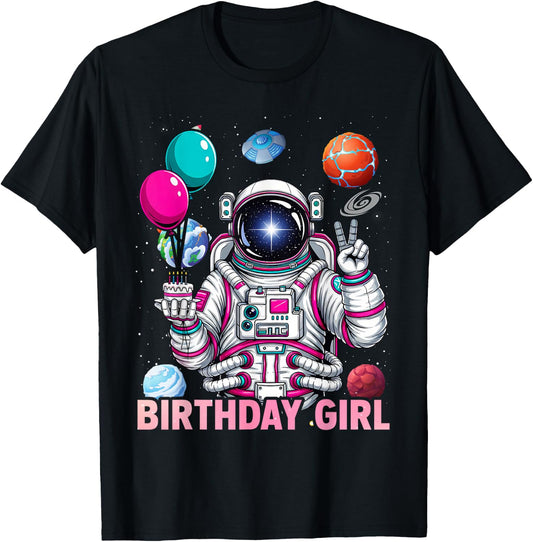 Birthday Girl Astronaut Space Solar System Party Themed T-Shirt - T-Shirt | Black