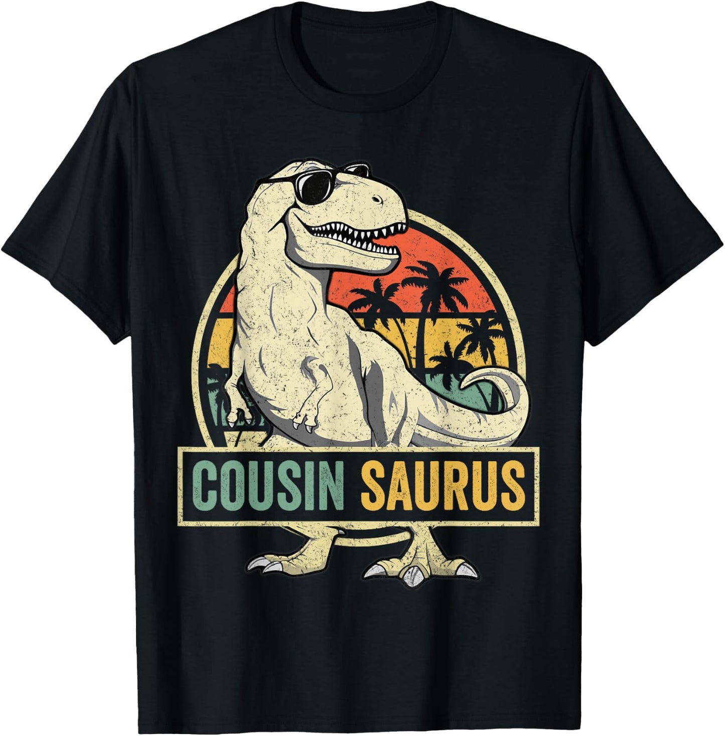 Cousinsaurus T Rex Dinosaur Cousin Saurus Boy Family T-Shirt - T-Shirt | Black