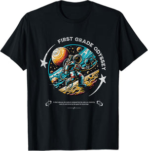 First Grade Back To School Space Rocket Astronaut T-Shirt - T-Shirt | Black