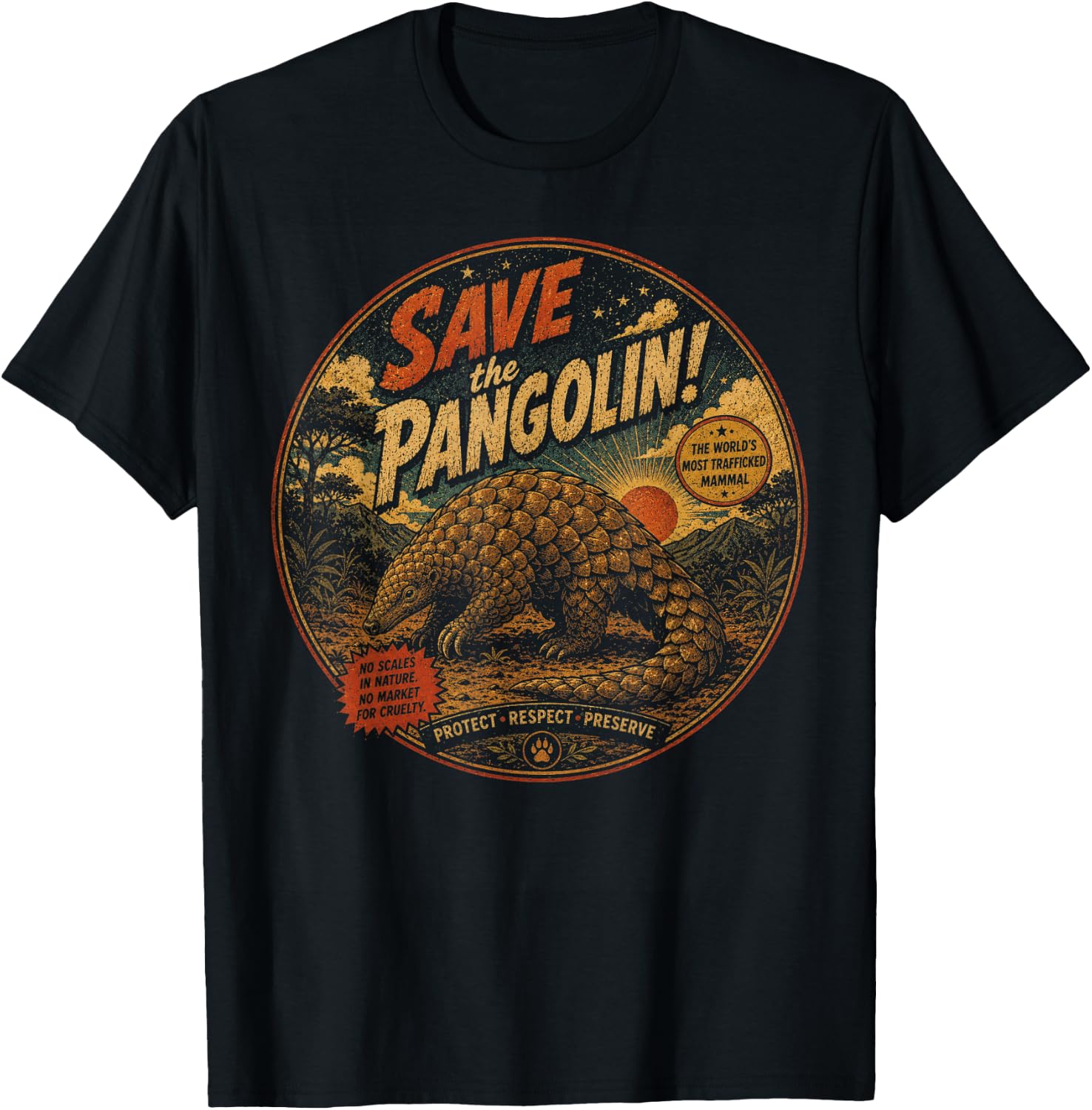 Save the Pangolin Vintage Wildlife Conservation T-Shirt - T-Shirt | Black
