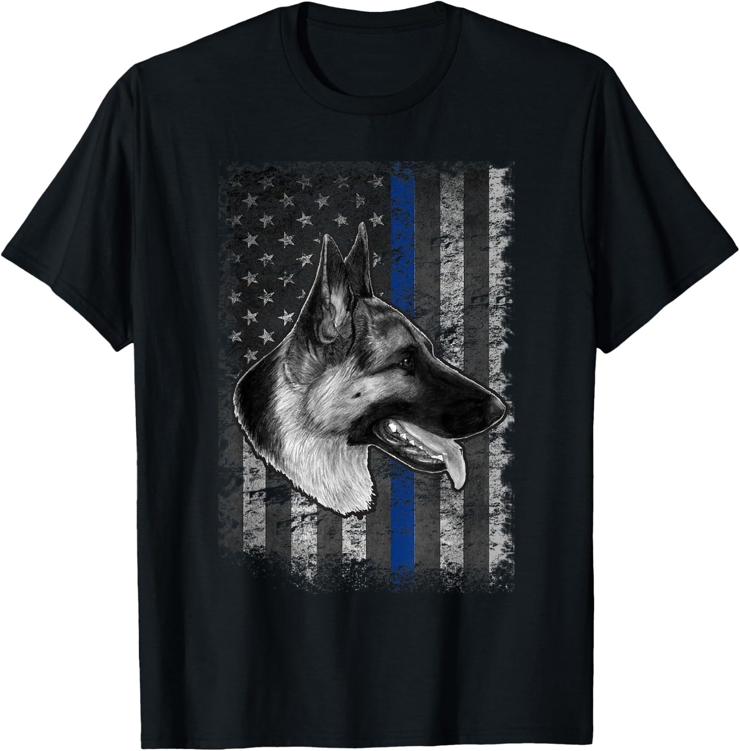 Thin Blue Line German Shepherd Police Dog K9 T-Shirt - T-Shirt | Black