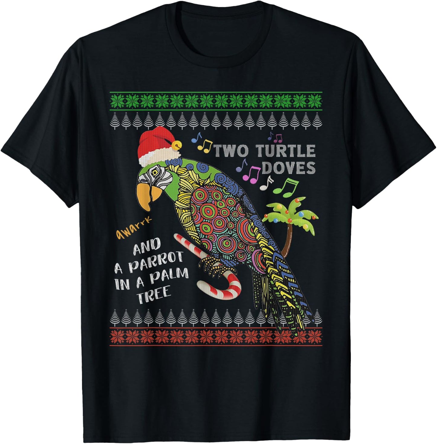 Funny Christmas Tropical Parrot Ugly Christmas Sweater T-Shirt - T-Shirt | Black