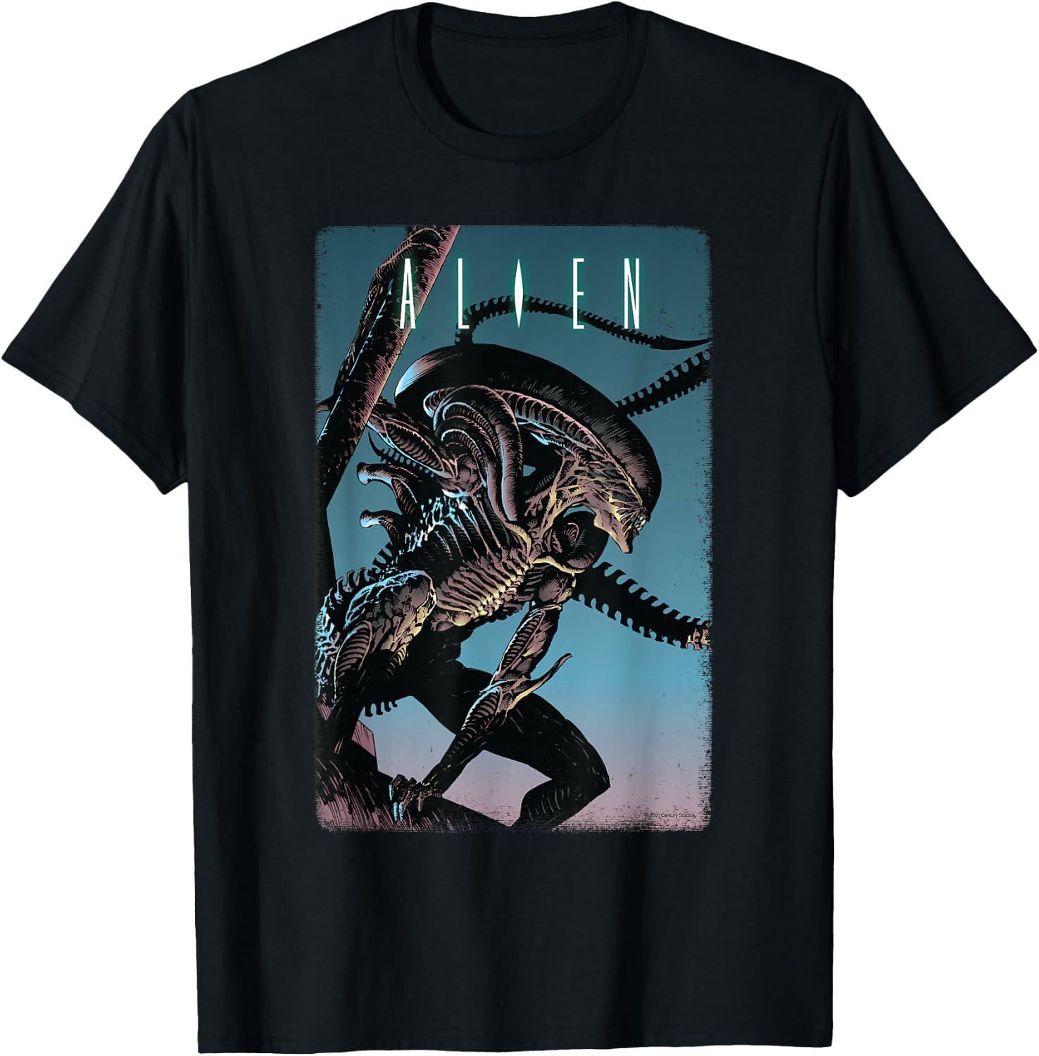 20th Century Fox Alien Xenomorph Illustrated Poster - -Adult, Classic Fit, Short Sleeve, Black T-Shirt - T-Shirt | Black