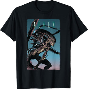 20th Century Fox Alien Xenomorph Illustrated Poster - -Adult, Classic Fit, Short Sleeve, Black T-Shirt - T-Shirt | Black