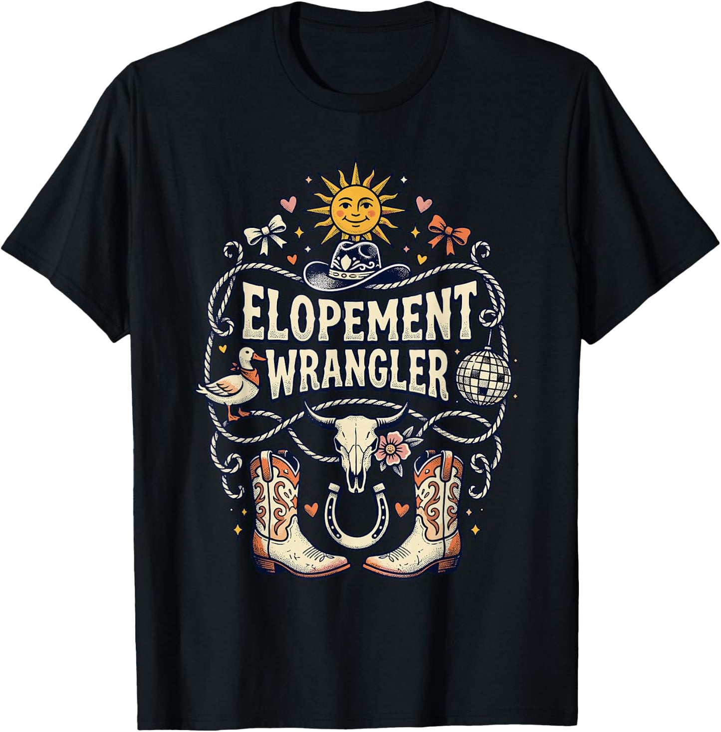 Elopement Disco Cowgirl Western Rodeo Bride Wedding T-Shirt - T-Shirt | Black