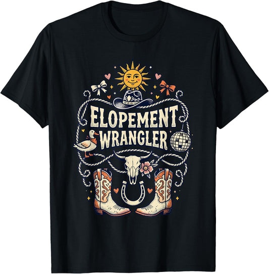 Elopement Disco Cowgirl Western Rodeo Bride Wedding T-Shirt - T-Shirt | Black
