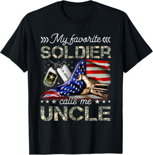 My Favorite Soldier Calls Me Uncle Proud Army Uncle T-Shirt - T-Shirt | Black