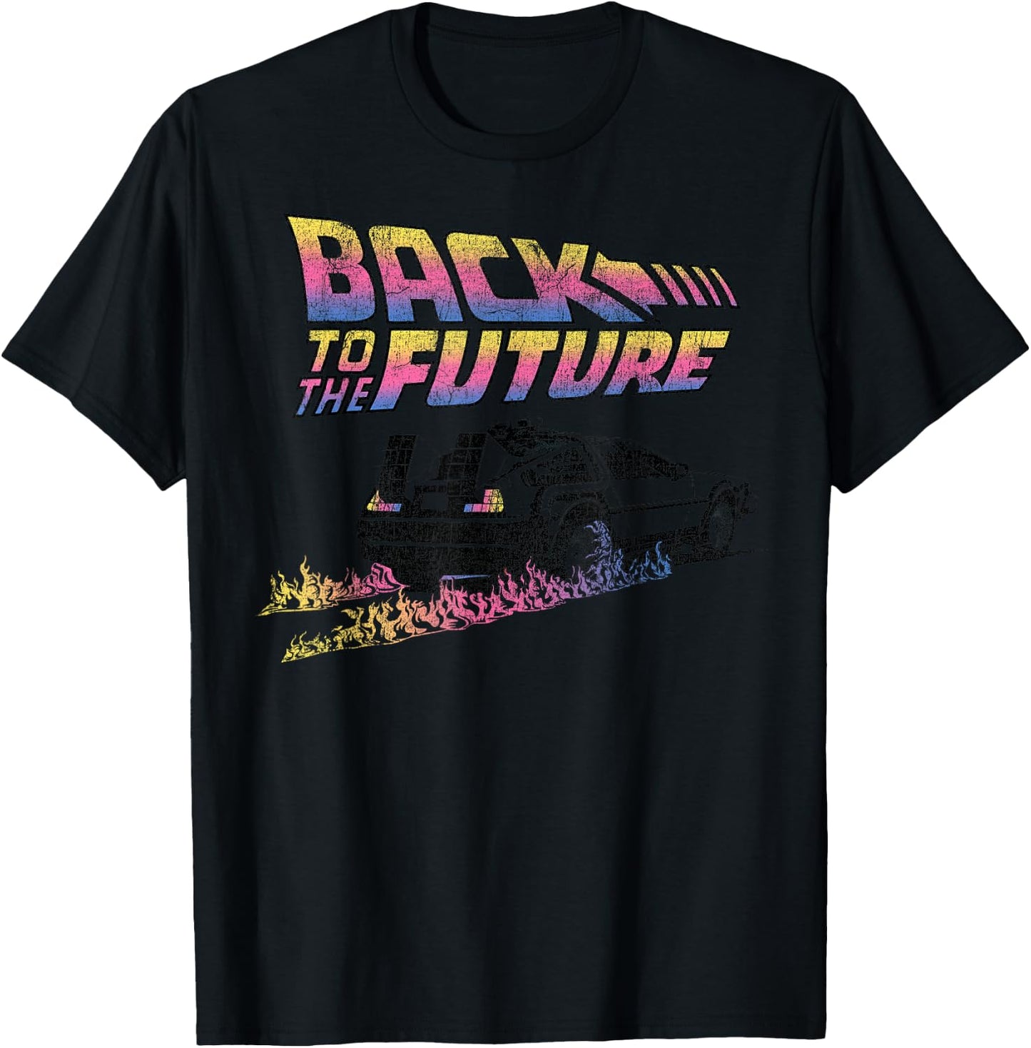 Back to The Future Delorean Flames Small T-Shirt - T-Shirt | Black