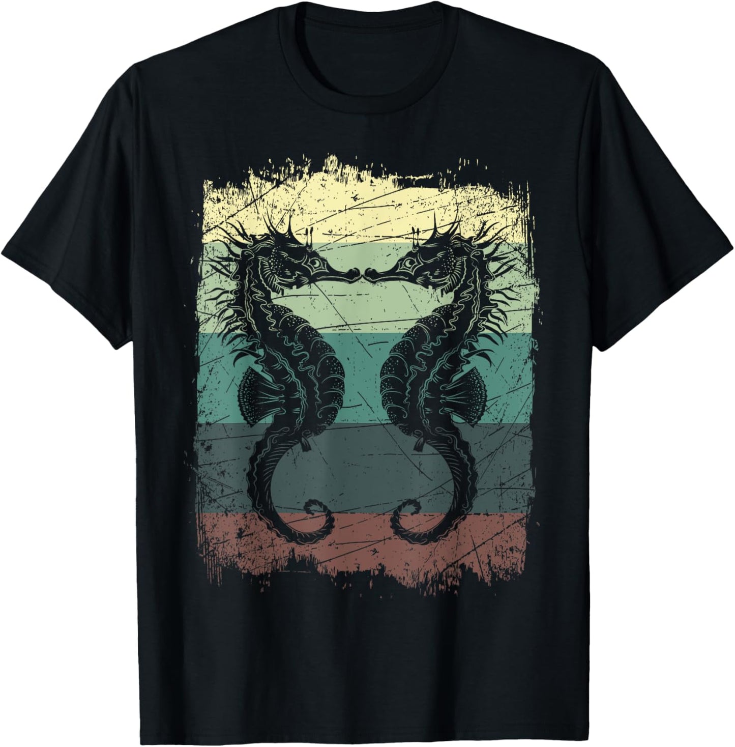 Underwater Animals Retro Seahorse T-Shirt - T-Shirt | Black