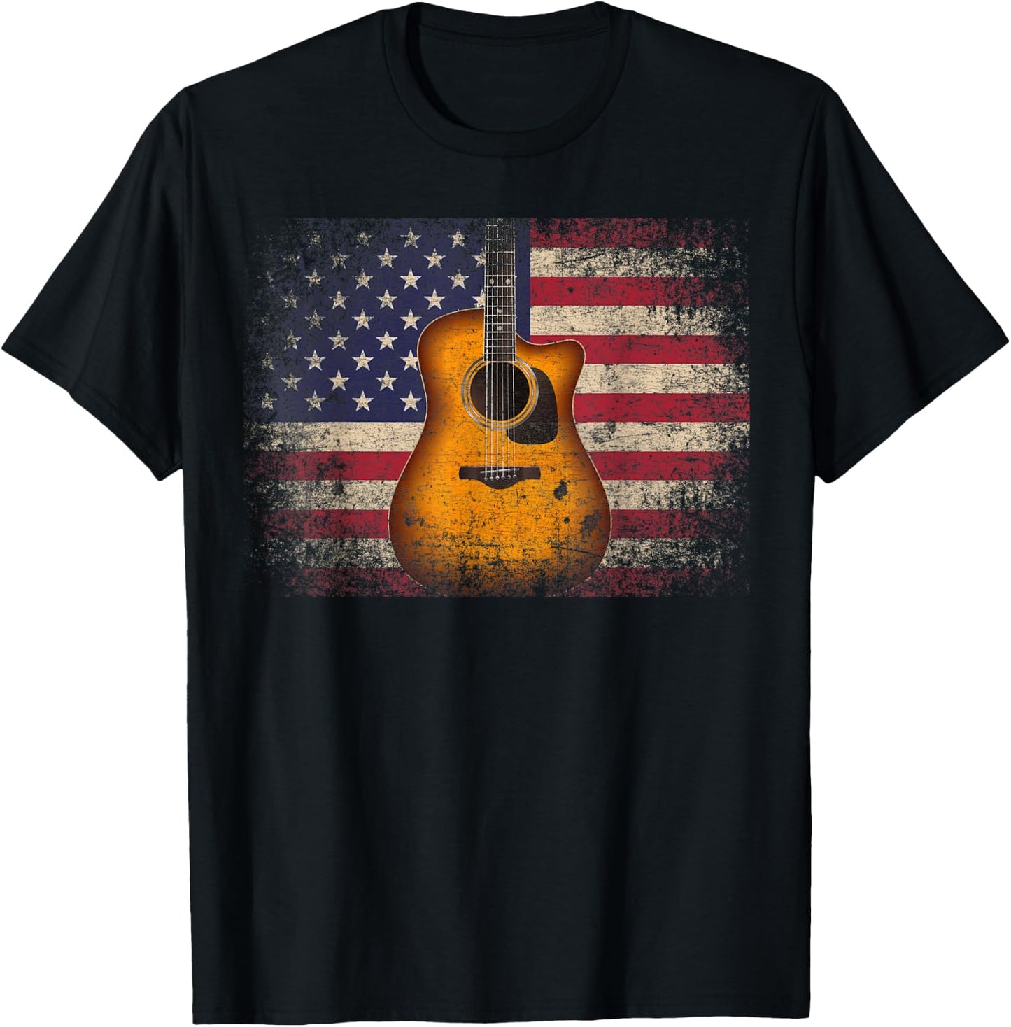 Guitar 4th of July Gift American Flag USA - Country Music T-Shirt - T-Shirt | Black