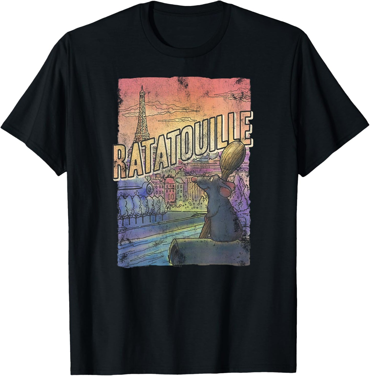 Disney Pixar Ratatouille Remy City View Poster T-Shirt - T-Shirt | Black