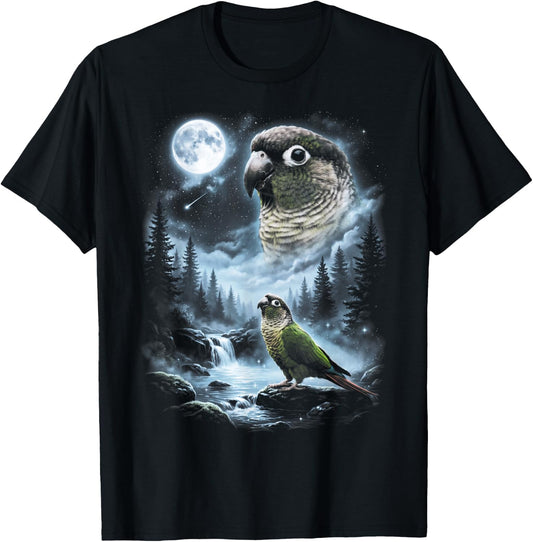 Green Cheek Conure Howling at Moon 90's Retro Parrot T-Shirt - T-Shirt | Black