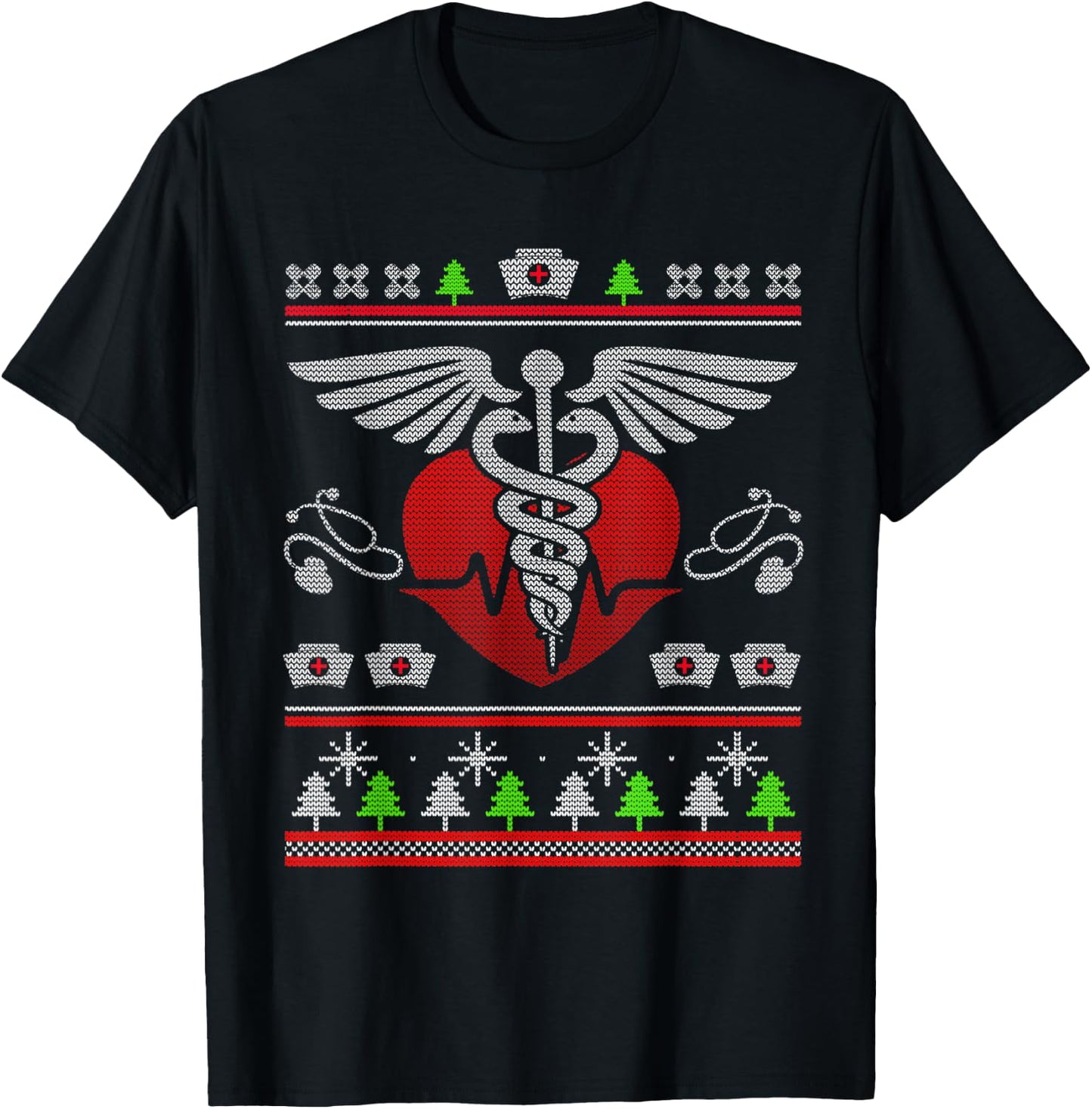 Ugly Christmas Sweater Nurse Xmas Nursing Gifts T-Shirt - T-Shirt | Black