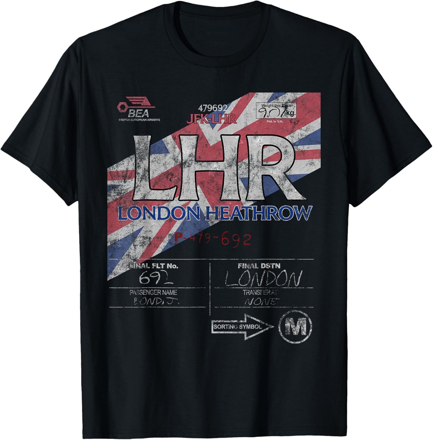 LHR London Heathrow Int'l Airport Vintage Airline Tag T-Shirt - T-Shirt | Black