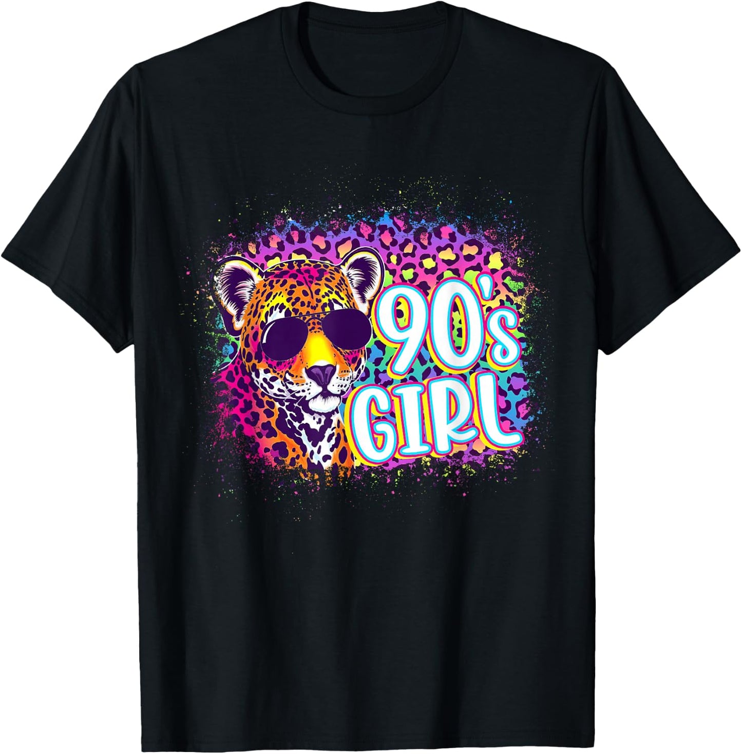 90's Girl Birthday Party Rainbow Leopard Print 1990s Women T-Shirt - T-Shirt | Black