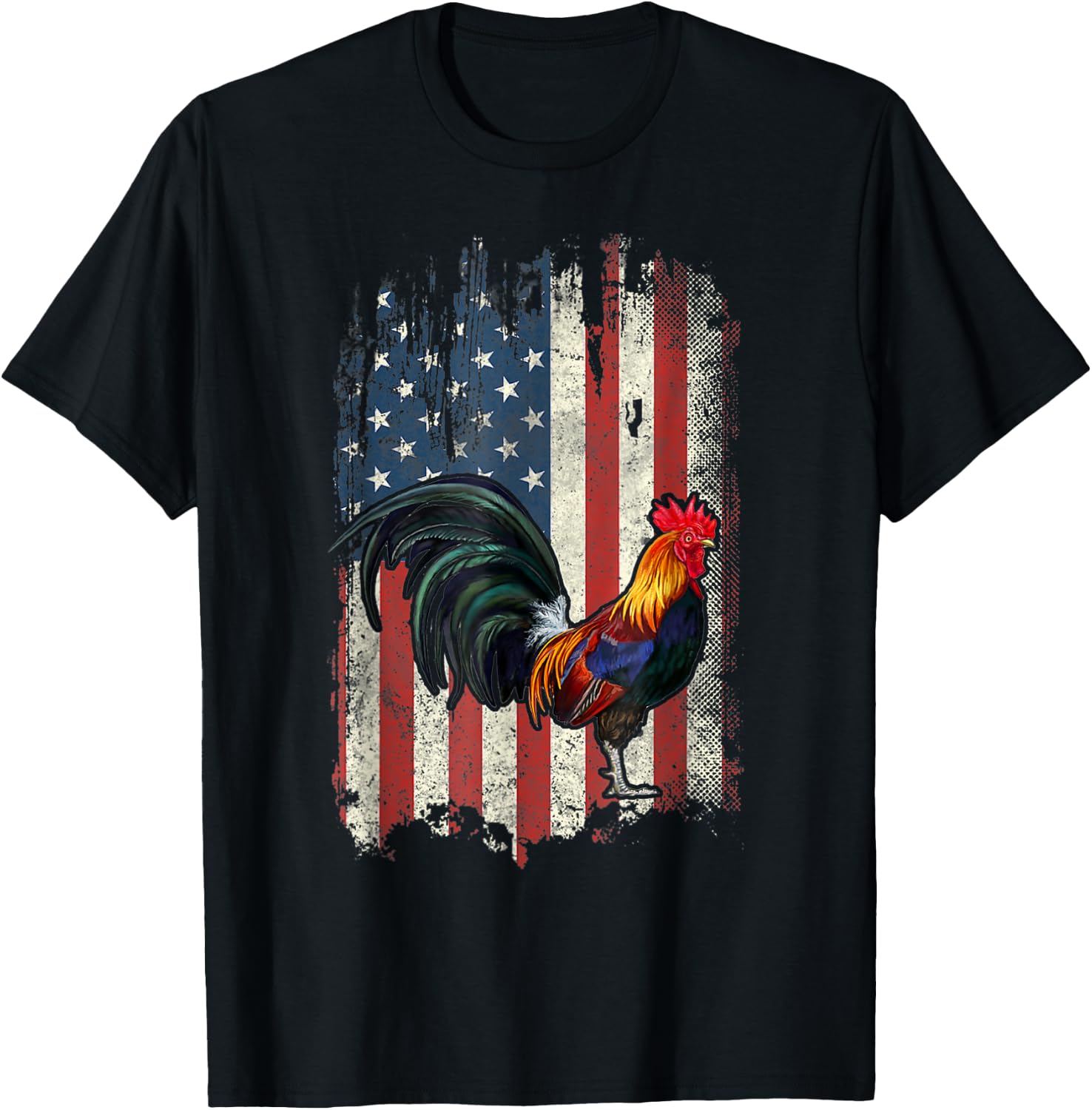 American Flag Cock Fighting Rooster Chicken T-Shirt - T-Shirt | Black
