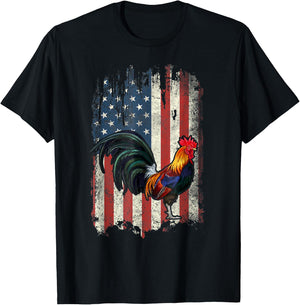 American Flag Cock Fighting Rooster Chicken T-Shirt - T-Shirt | Black