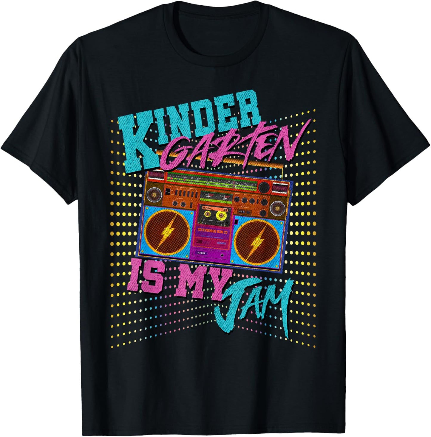 Kindergarten Is My Jam 80s Vintage Boombox Student Teacher Men Women Girls Kids T-Shirt - T-Shirt | Black
