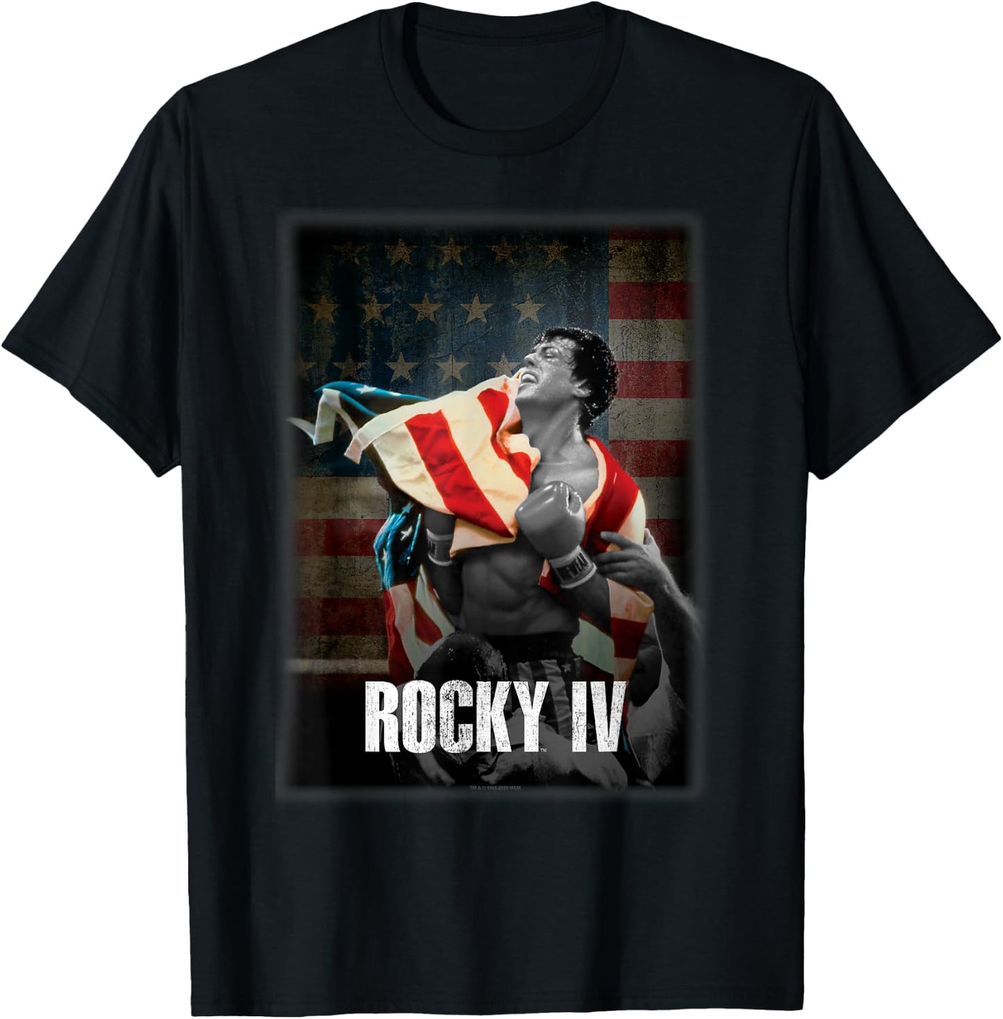 Rocky IV Grey & White American Flag Portrait Fade T-Shirt - T-Shirt | Black