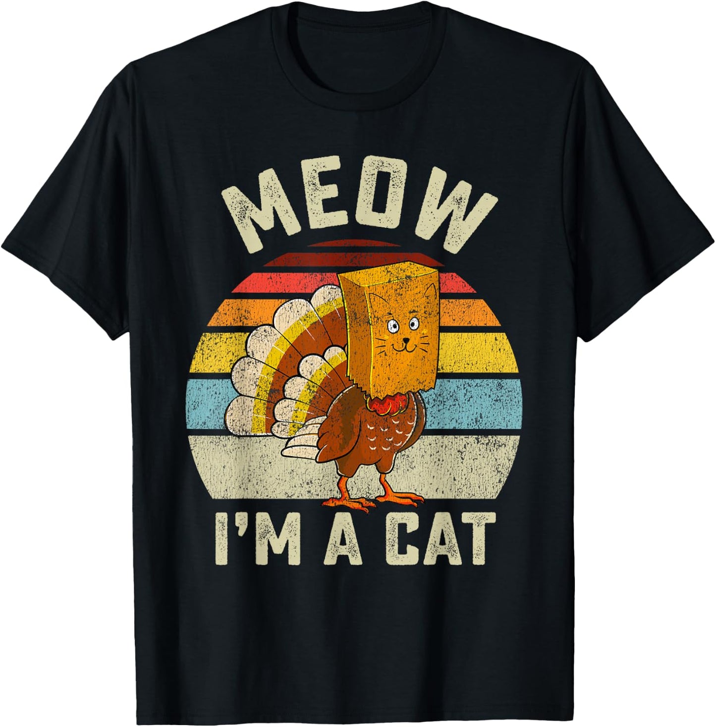 Thanksgiving Funny Turkey Fake Cat Retro Women Men Kids T-Shirt - T-Shirt | Black